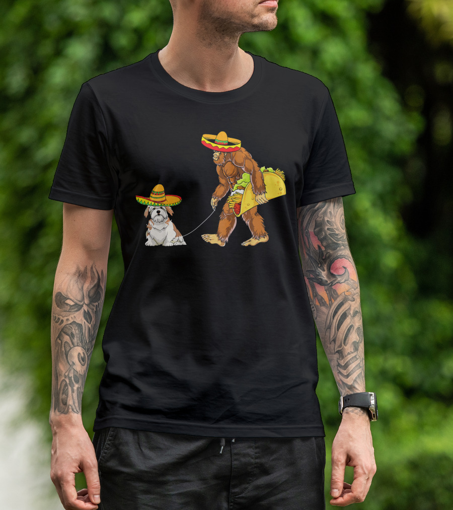 Cinco De Mayo Bigfoot Taco Lhasa Apso Sombrero Duo T-Shirt