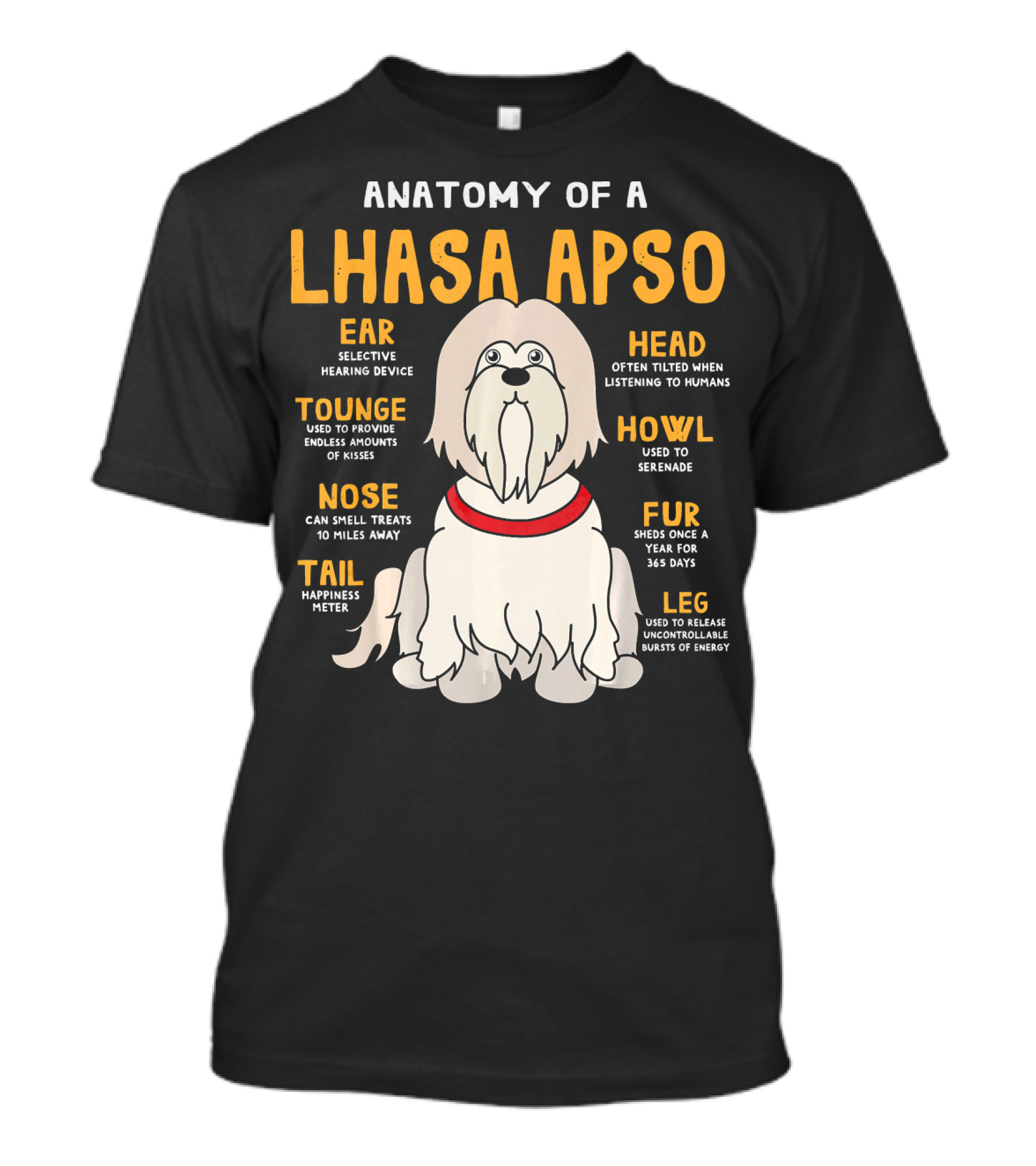 Anatomy Of A Lhasa Apso Ear Tail Head Nose Howl Leg Fur Tounge T-Shirt