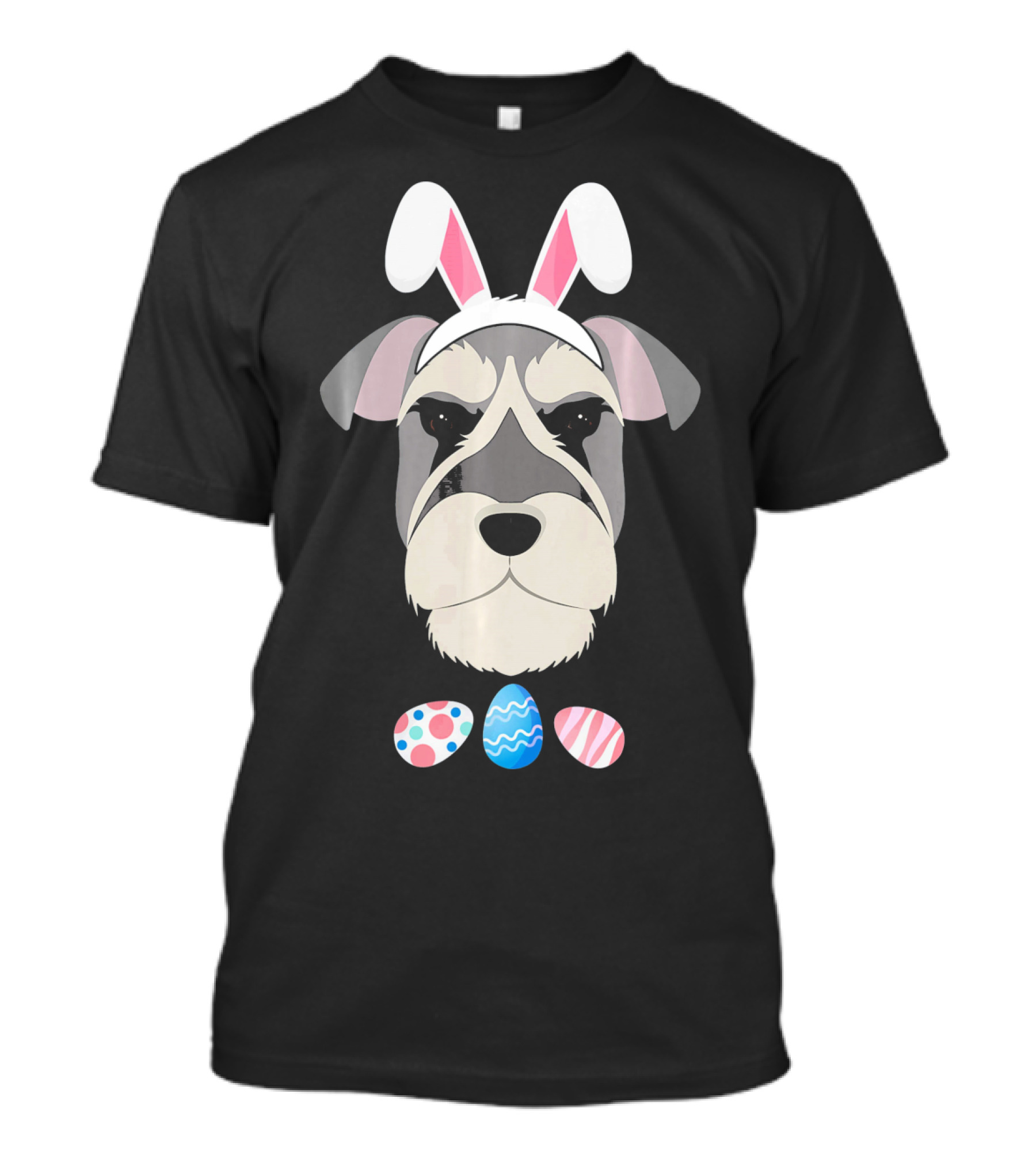 Schnauzer With Bunny Ears And Colorful Easter Eggs T-Shirt
