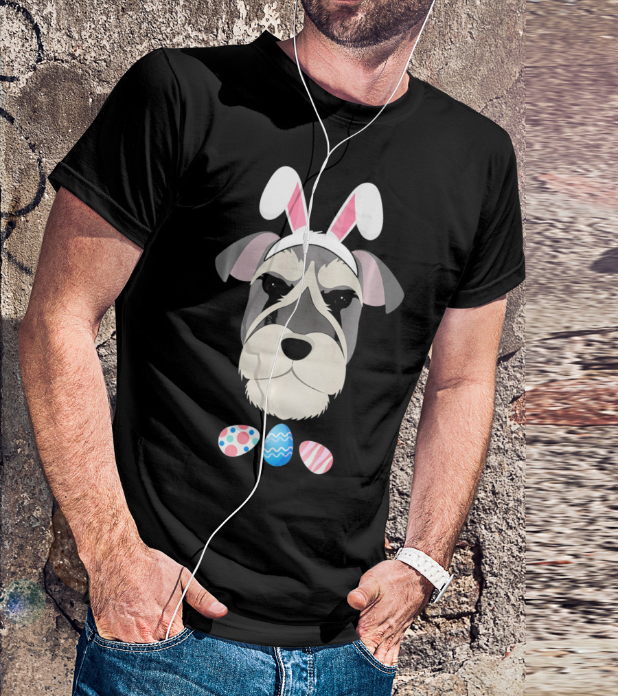 Schnauzer With Bunny Ears And Colorful Easter Eggs T-Shirt