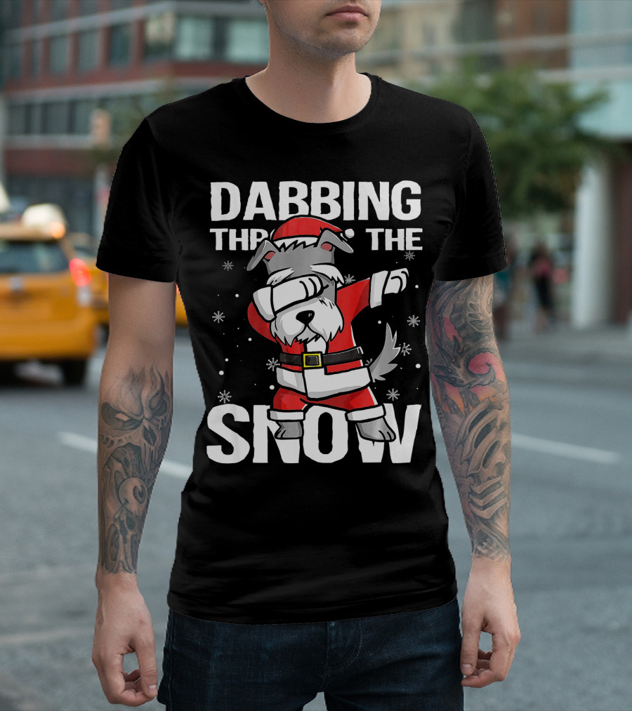 Dabbing Through the Snow Christmas Dabbing Schnauzer Santa Claus T-Shirt