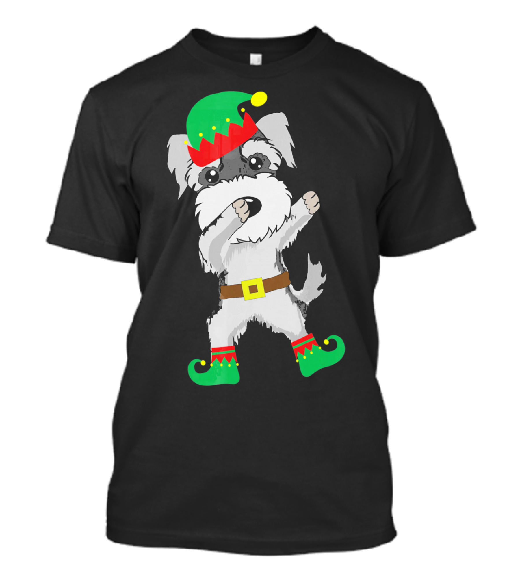 Miniature Schnauzer Dabbing In Christmas Elf Hat And Boots T-Shirt