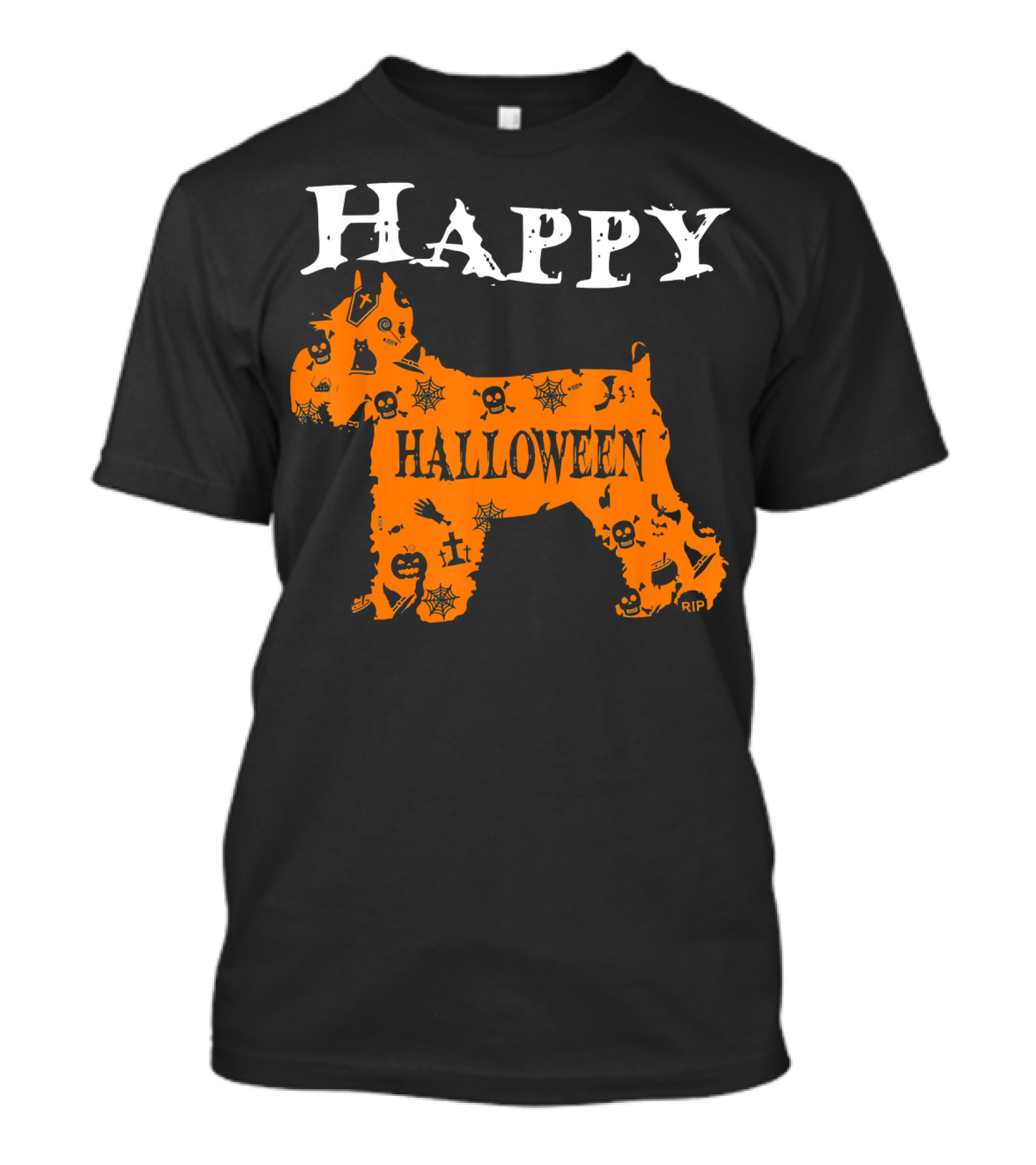 Happy Halloween Schnauzer With Skulls And Spider Webs T-Shirt