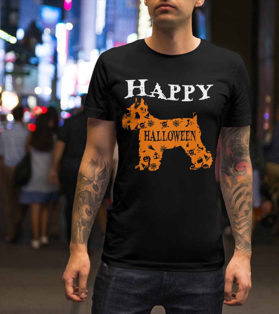 Happy Halloween Schnauzer With Skulls And Spider Webs T-Shirt