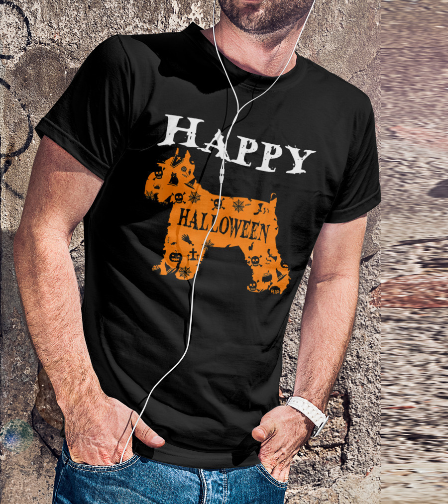 Happy Halloween Schnauzer With Skulls And Spider Webs T-Shirt