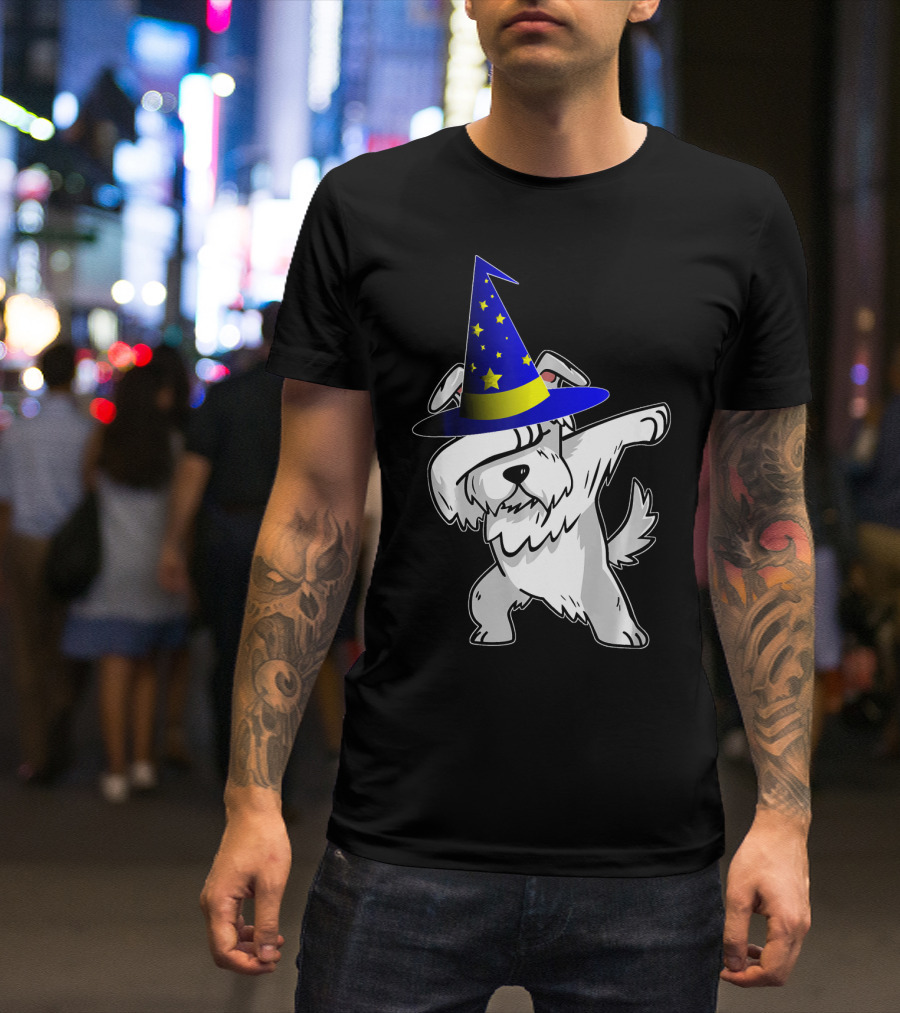 Halloween Wizard Hat Dabbing Schnauzer Puppy T-Shirt
