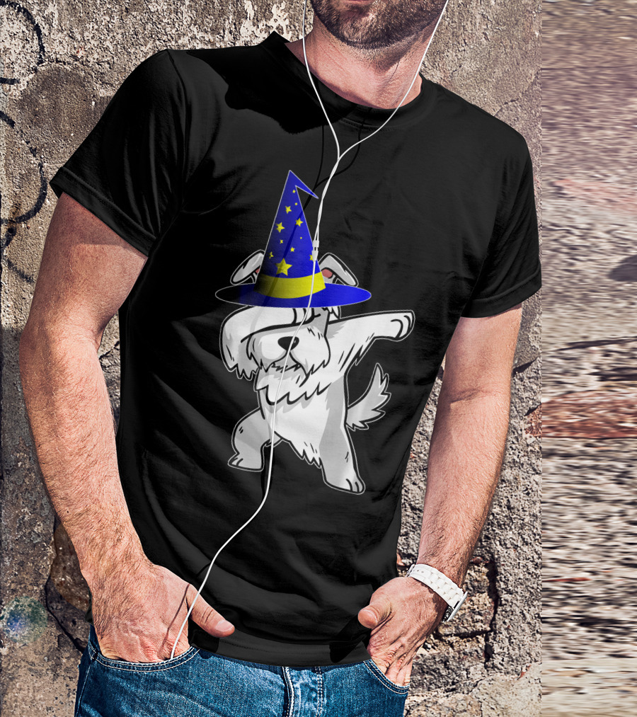 Halloween Wizard Hat Dabbing Schnauzer Puppy T-Shirt