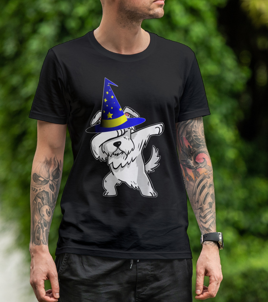 Halloween Wizard Hat Dabbing Schnauzer Puppy T-Shirt