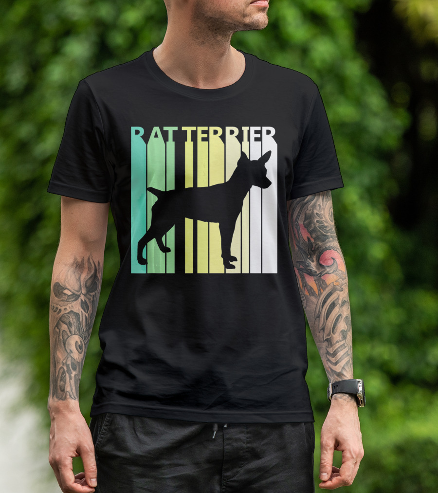 Funny Rat Terrier Silhouette Retro Gradient T-Shirt