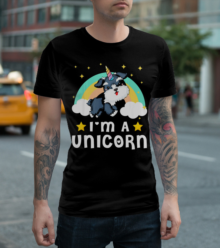 Im A Unicorn Schnauzer Dog With Rainbow And Stars T-Shirt