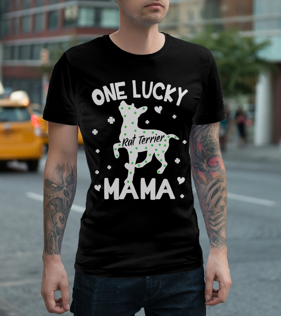 One Lucky Rat Terrier Mama Shamrock Hearts T-Shirt