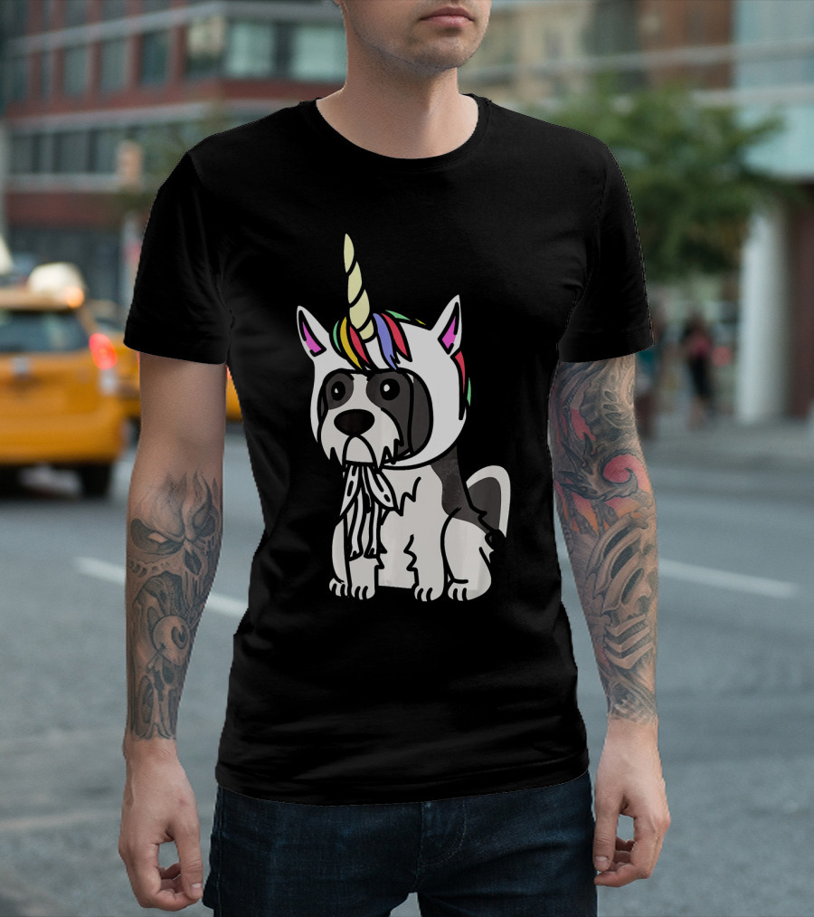Lhasa Apso Wearing Colorful Unicorn Hat Humorous Dog T-Shirt