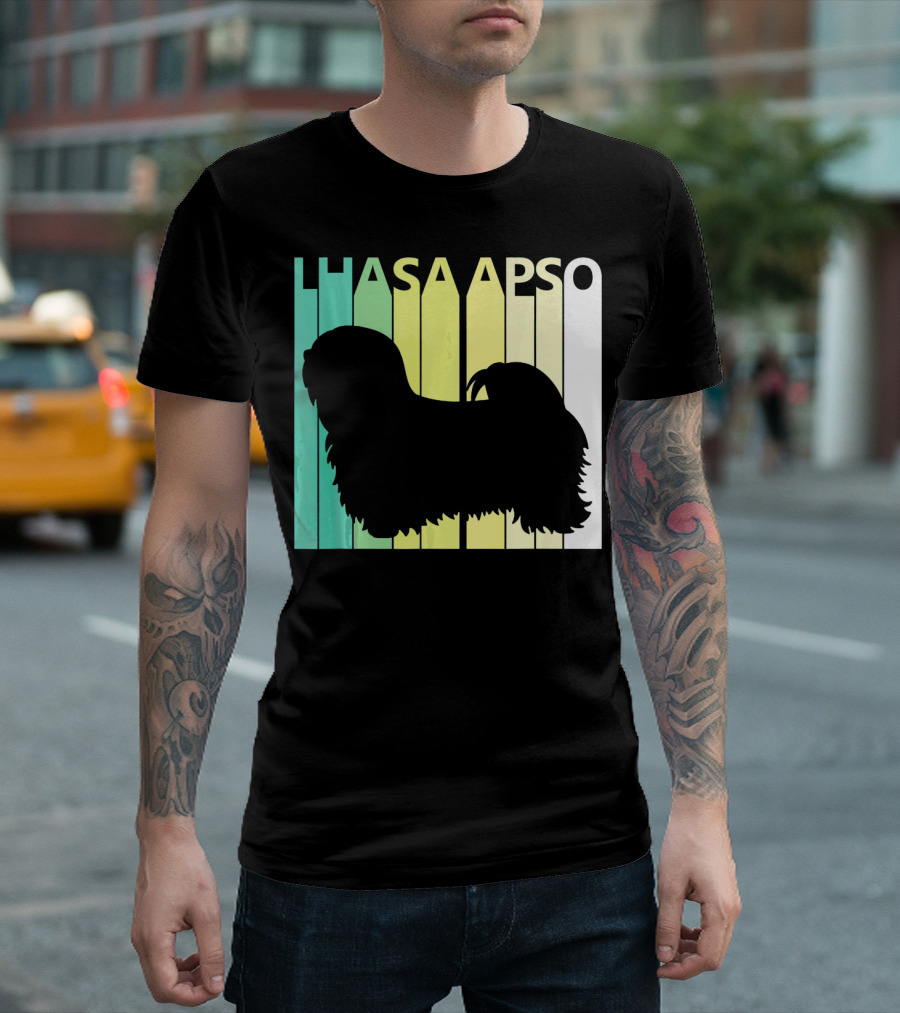 Lhasa Apso Silhouette With Colorful Background T-Shirt