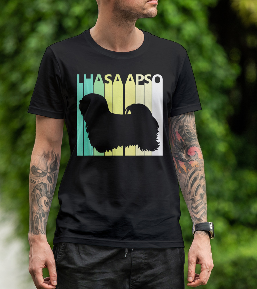 Lhasa Apso Silhouette With Colorful Background T-Shirt