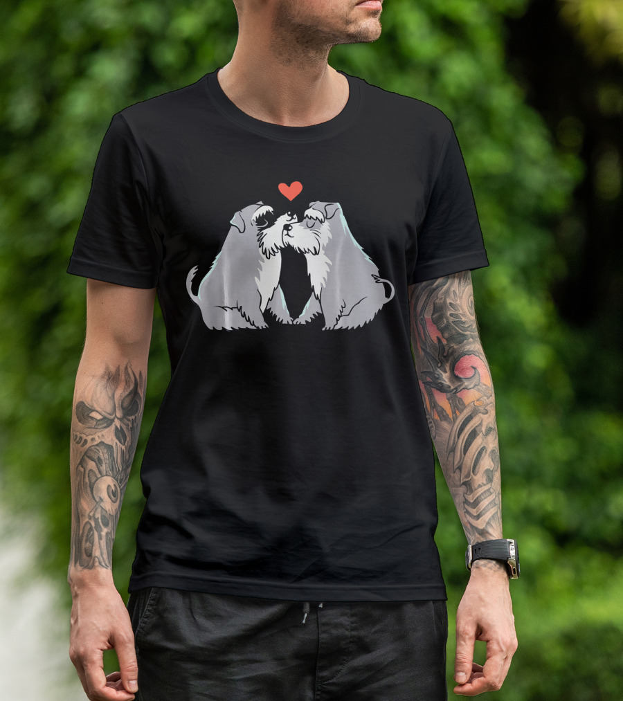 Schnauzer Kisses Two Dogs With Heart T-Shirt