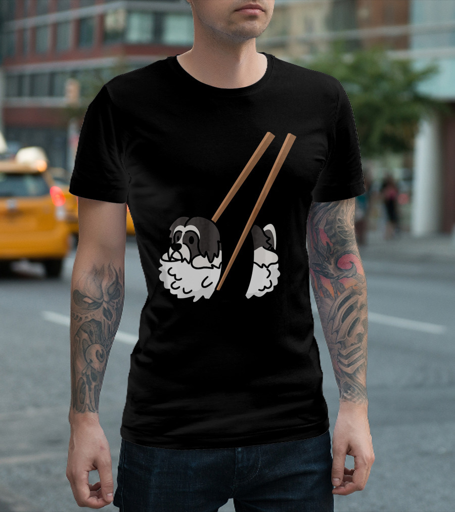 Lhasa Apso as Sushi with Chopsticks Funny Dog T-Shirt