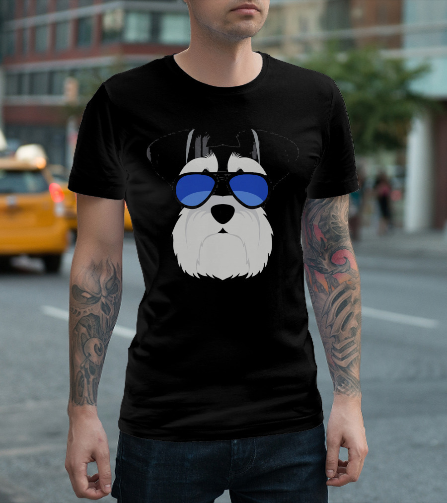 Schnauzer Wearing Blue Sunglasses T-Shirt