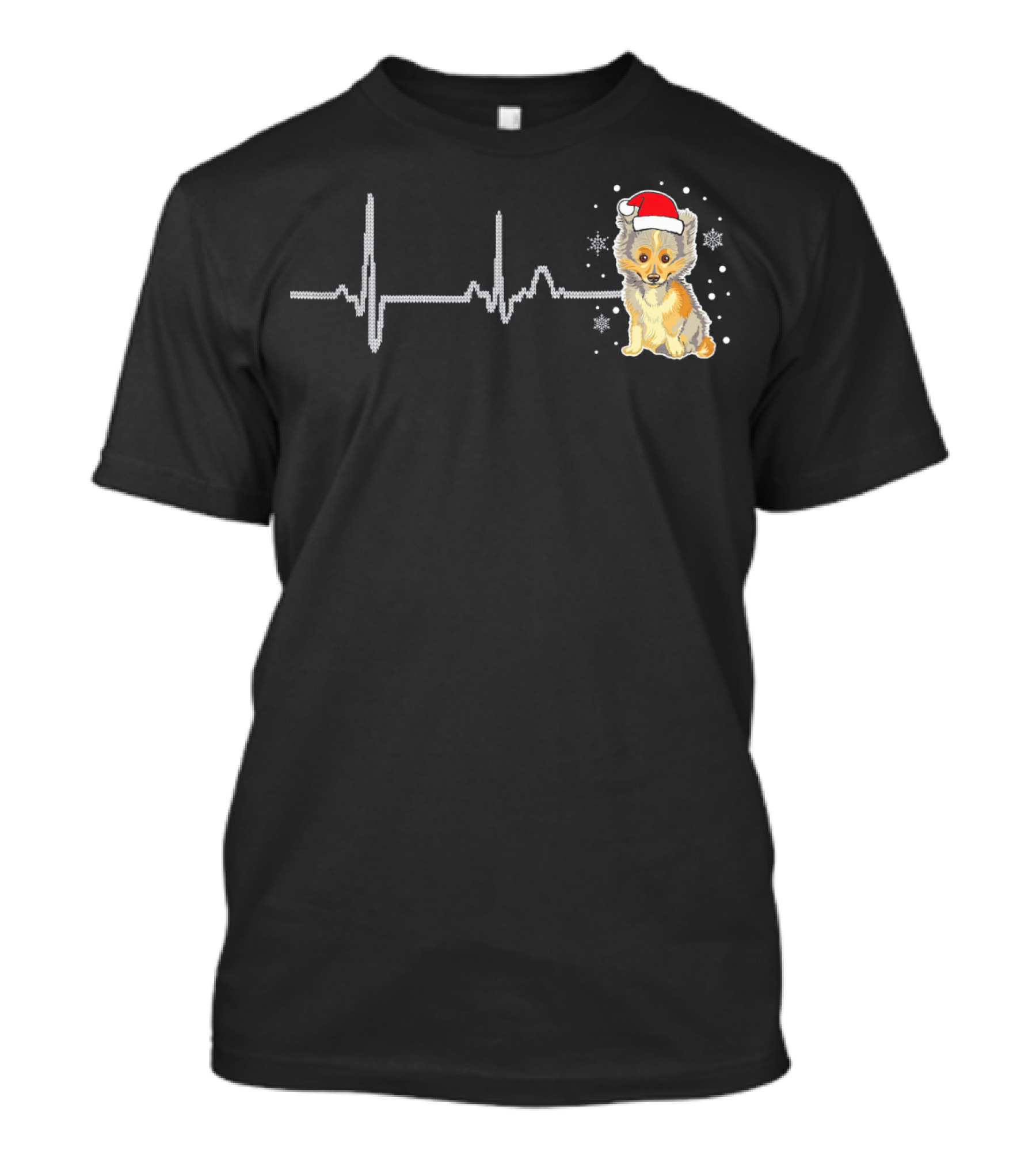 I Love My Shetland Sheepdog Heart Beat Santa Hat Snowflakes T-Shirt