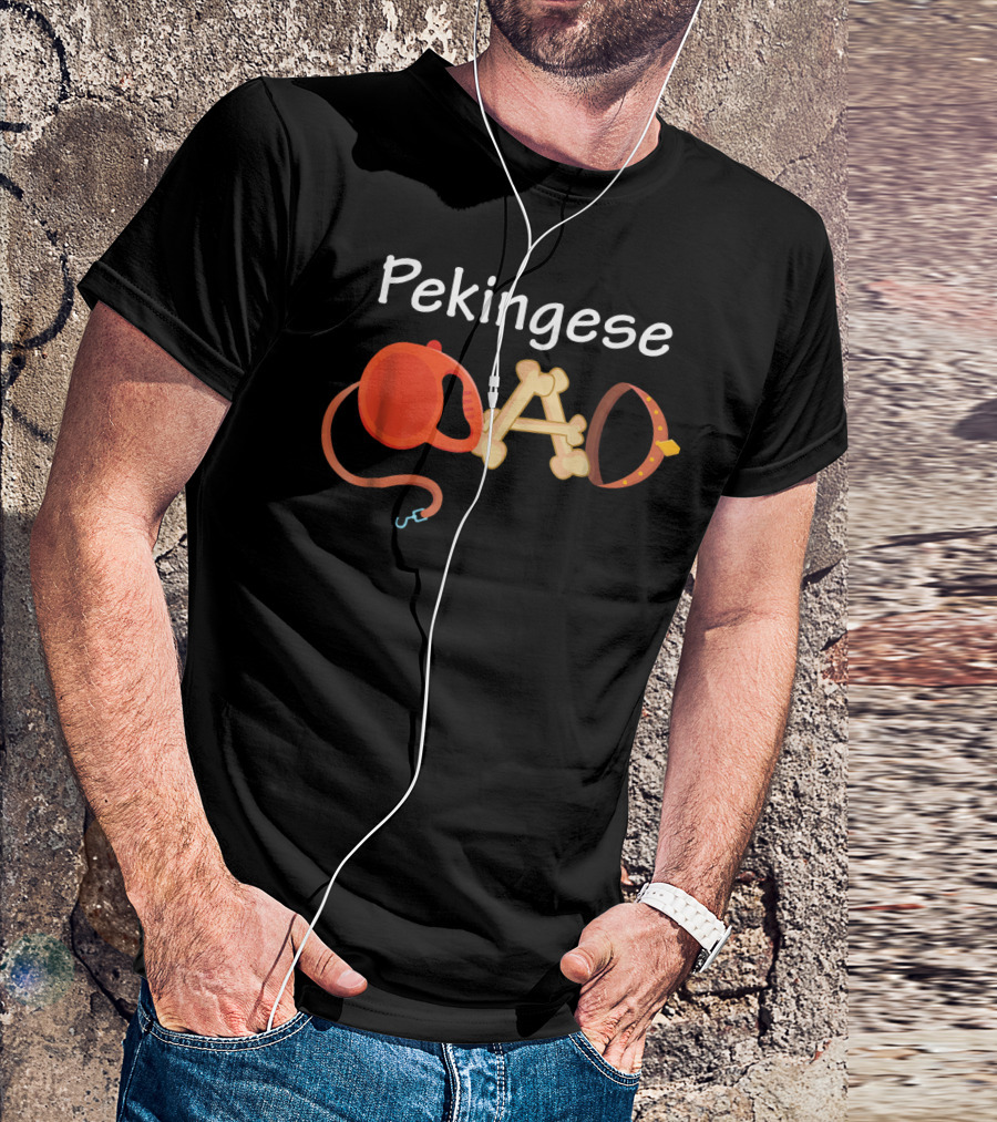 Pekingese Dog Dad Owner Leash Collar Bone T-Shirt