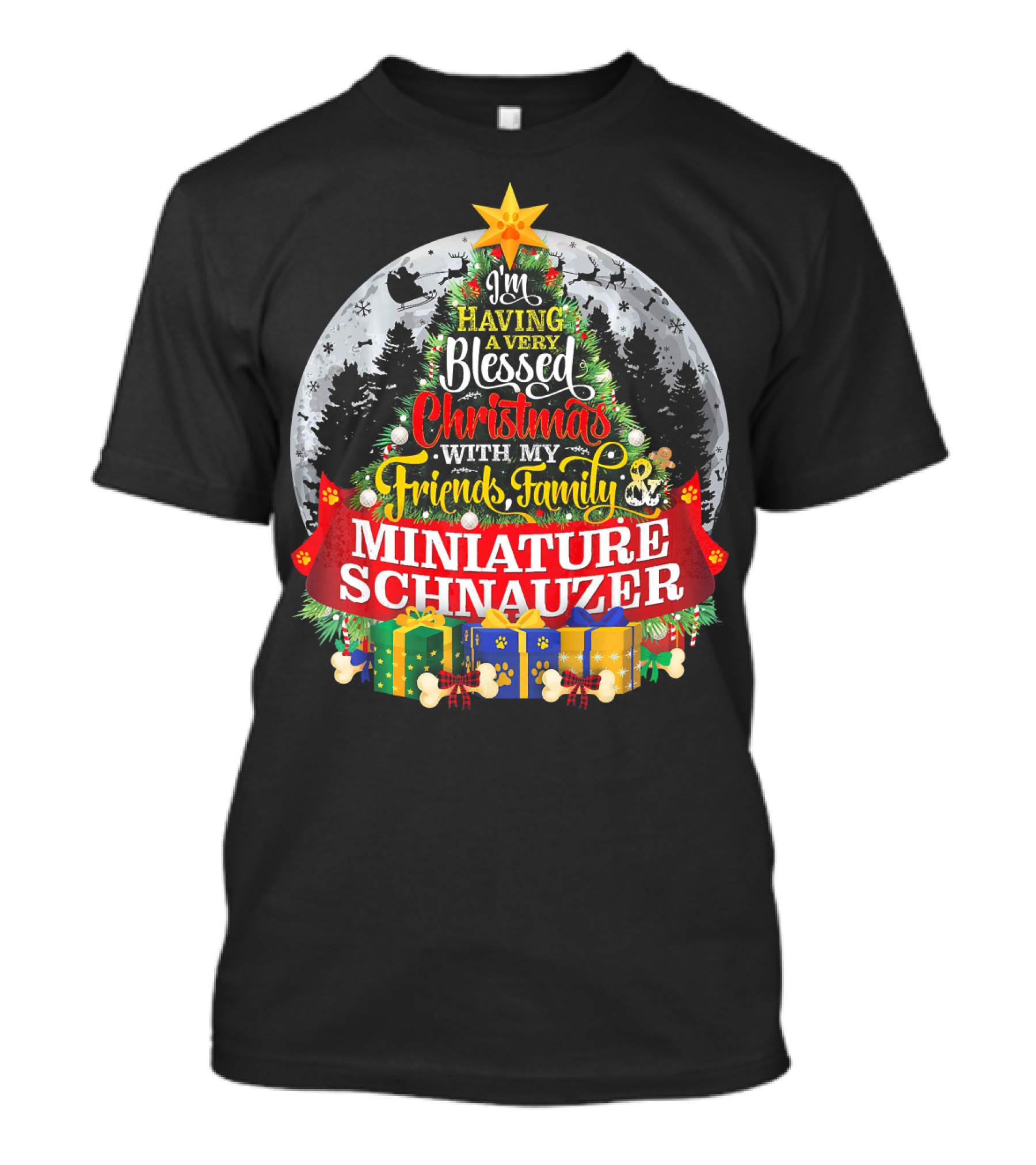 I'm Having A Very Blessed Christmas With My Friends Family Miniature Schnauzer T-Shirt
