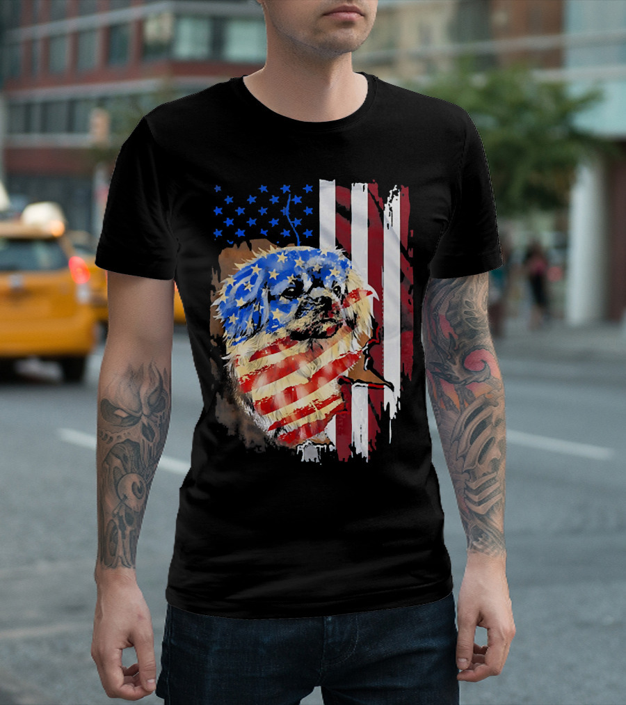 Tattoos American Flag Pekingese Dog Patriotic T-Shirt