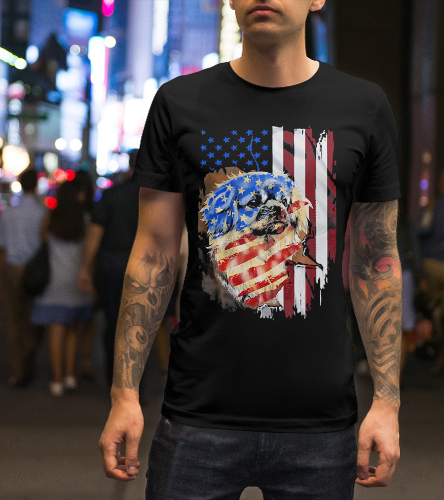 Tattoos American Flag Pekingese Dog Patriotic T-Shirt