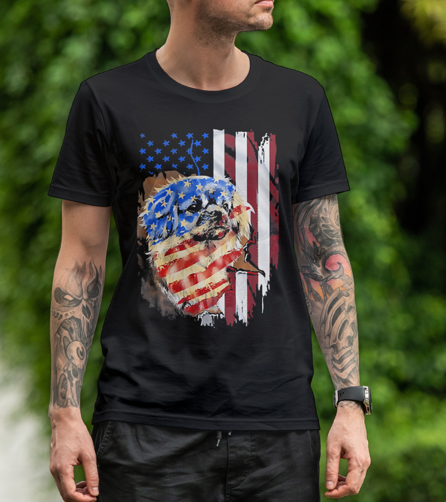 Tattoos American Flag Pekingese Dog Patriotic T-Shirt