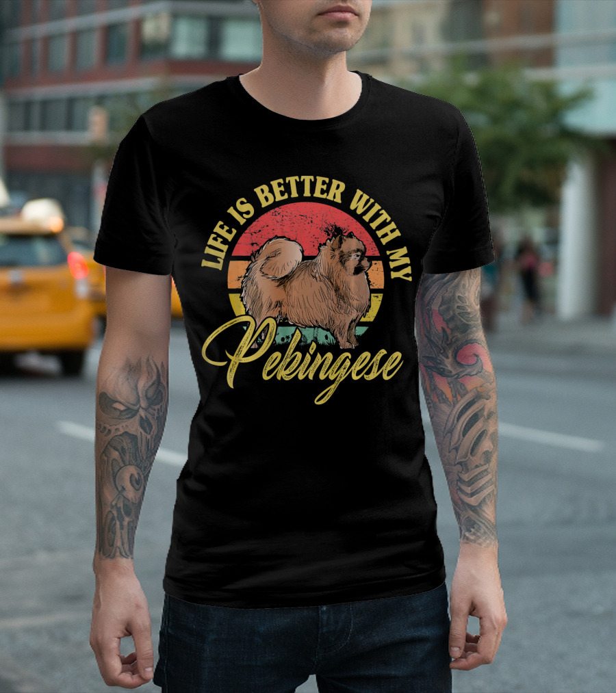 Life Is Better With My Pekingese Vintage Sunset T-Shirt