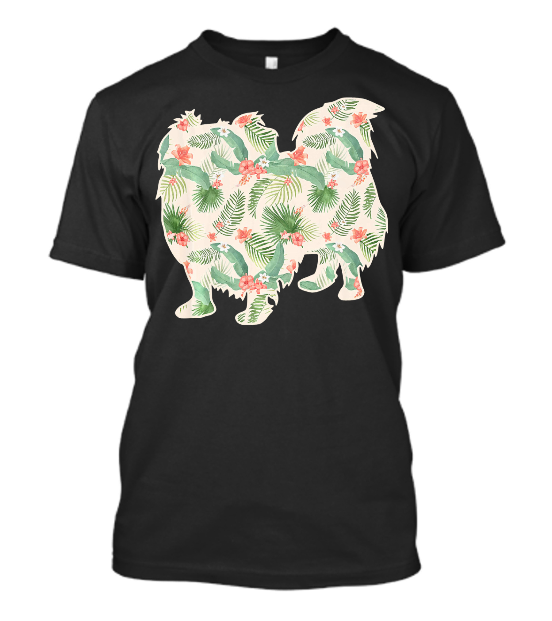 Pekingese Silhouette With Floral Tropical Print T-Shirt
