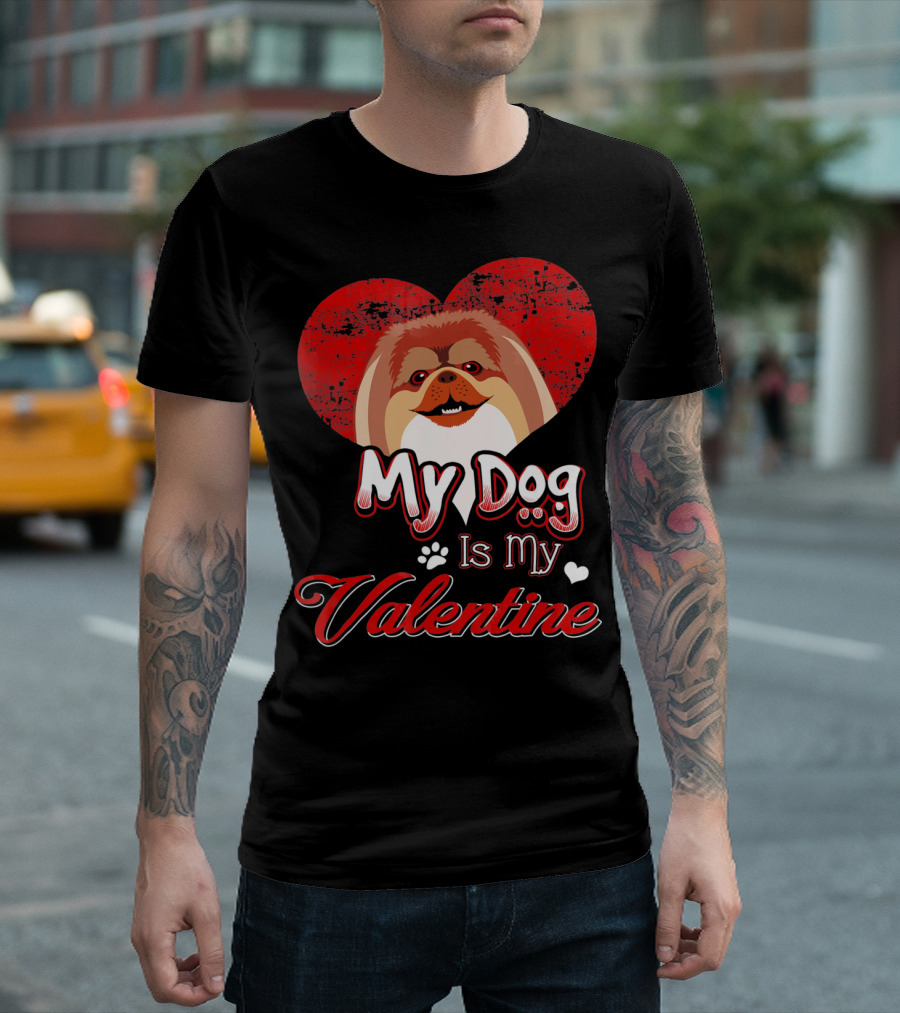 My Dog Is My Valentine Pekingese Heart Pawprint Love T-Shirt