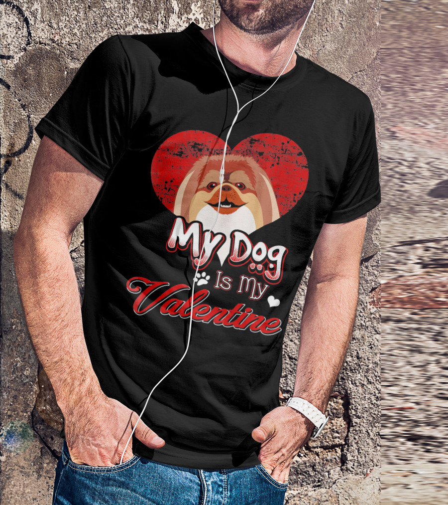 My Dog Is My Valentine Pekingese Heart Pawprint Love T-Shirt