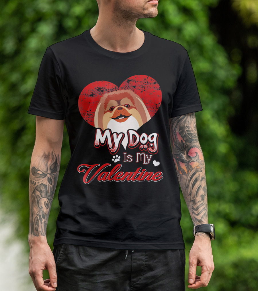 My Dog Is My Valentine Pekingese Heart Pawprint Love T-Shirt