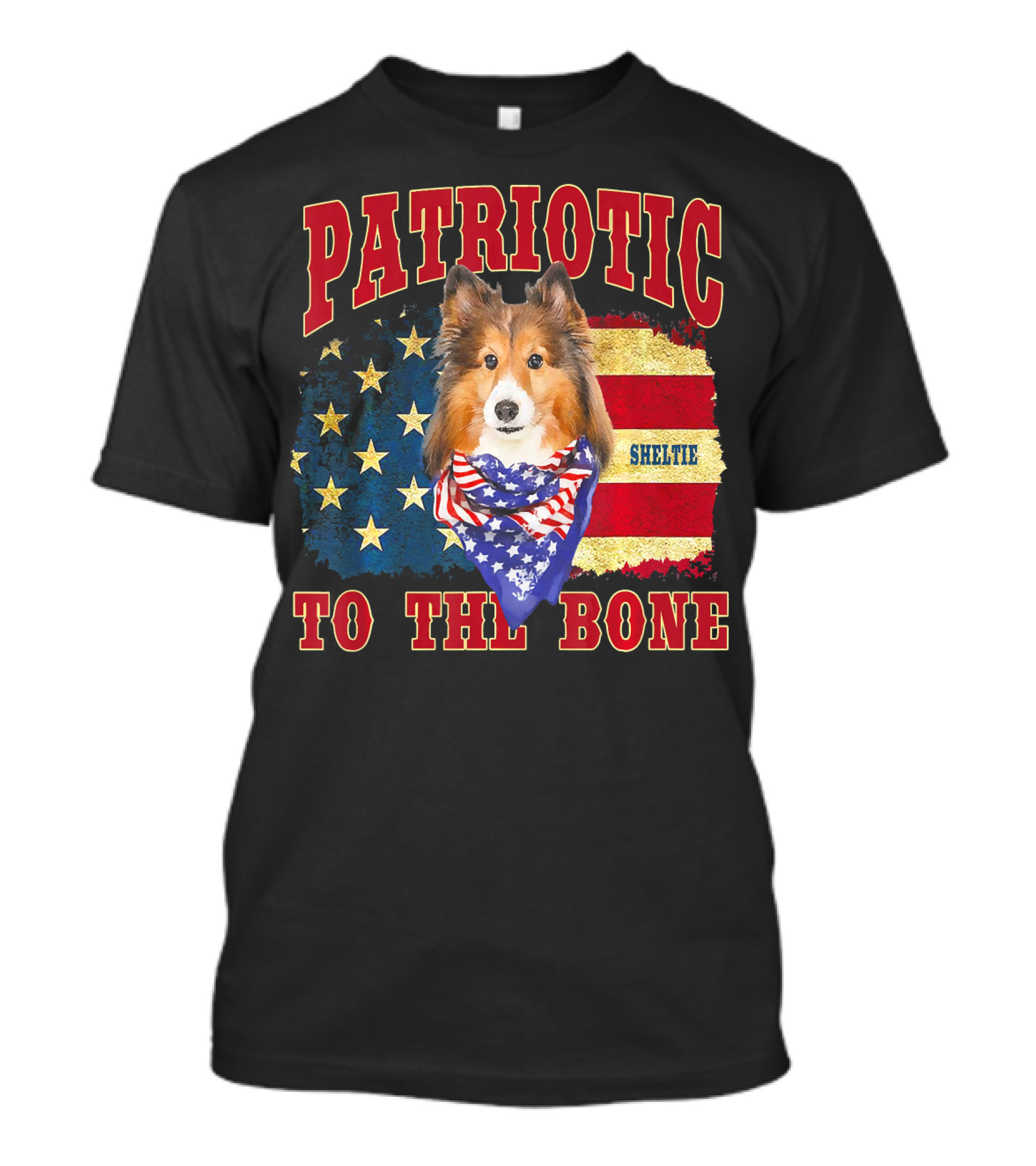 Patriotic Sheltie To The Bone American Flag T-Shirt