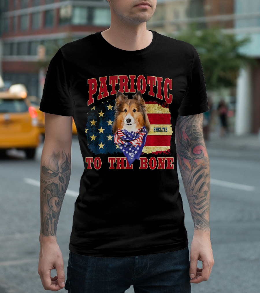 Patriotic Sheltie To The Bone American Flag T-Shirt