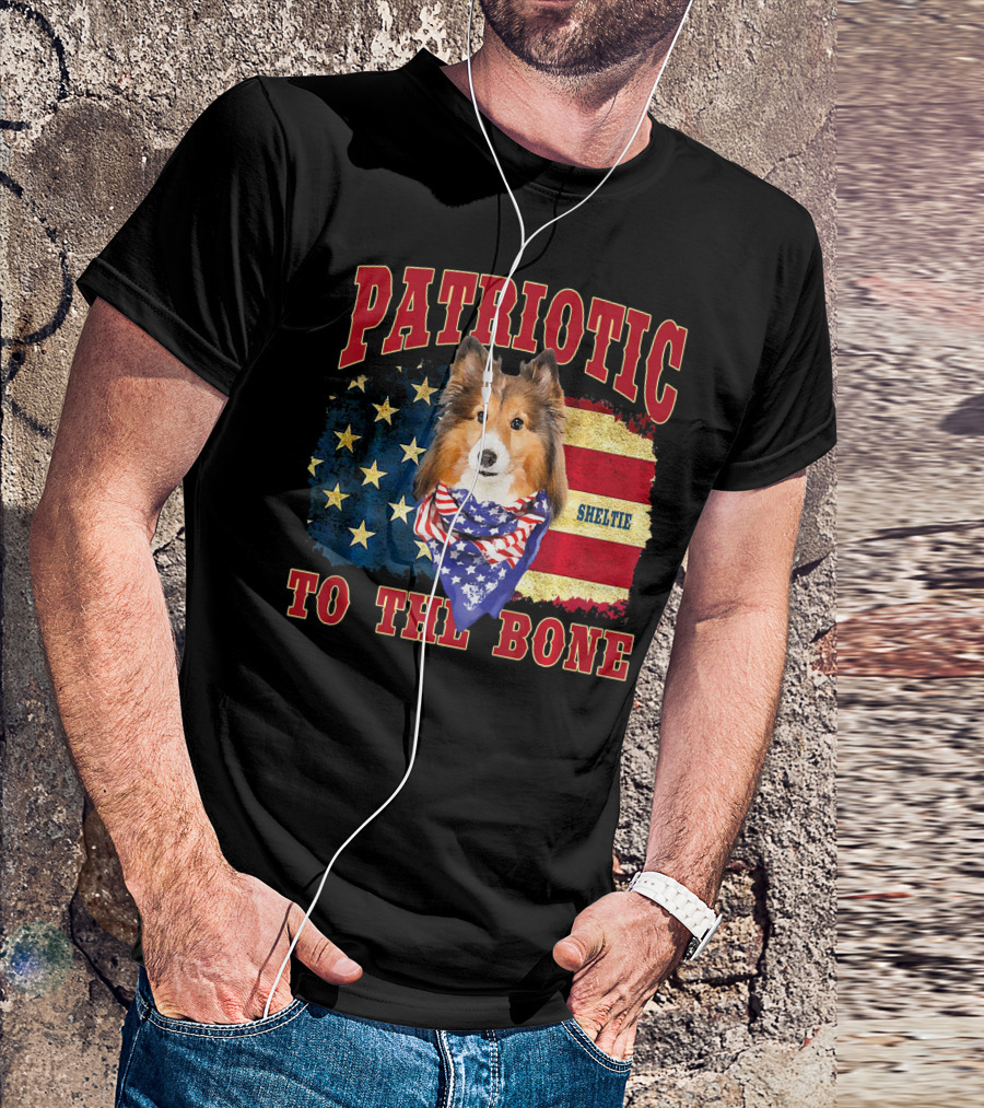 Patriotic Sheltie To The Bone American Flag T-Shirt