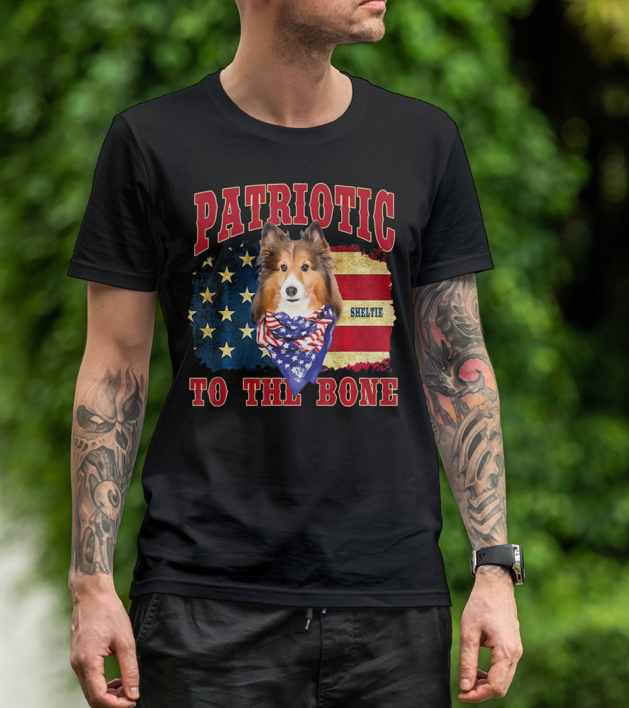Patriotic Sheltie To The Bone American Flag T-Shirt