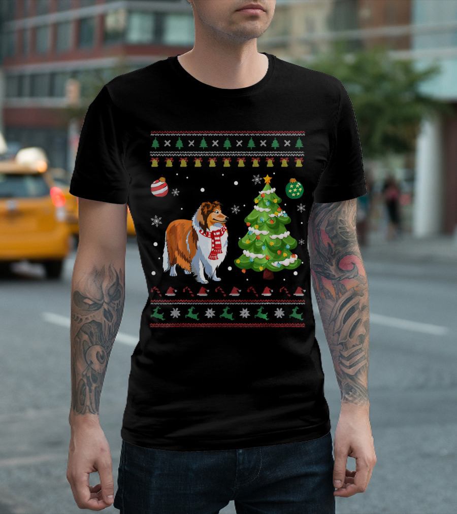 Sheltie Dog Christmas Tree Ugly T-Shirt