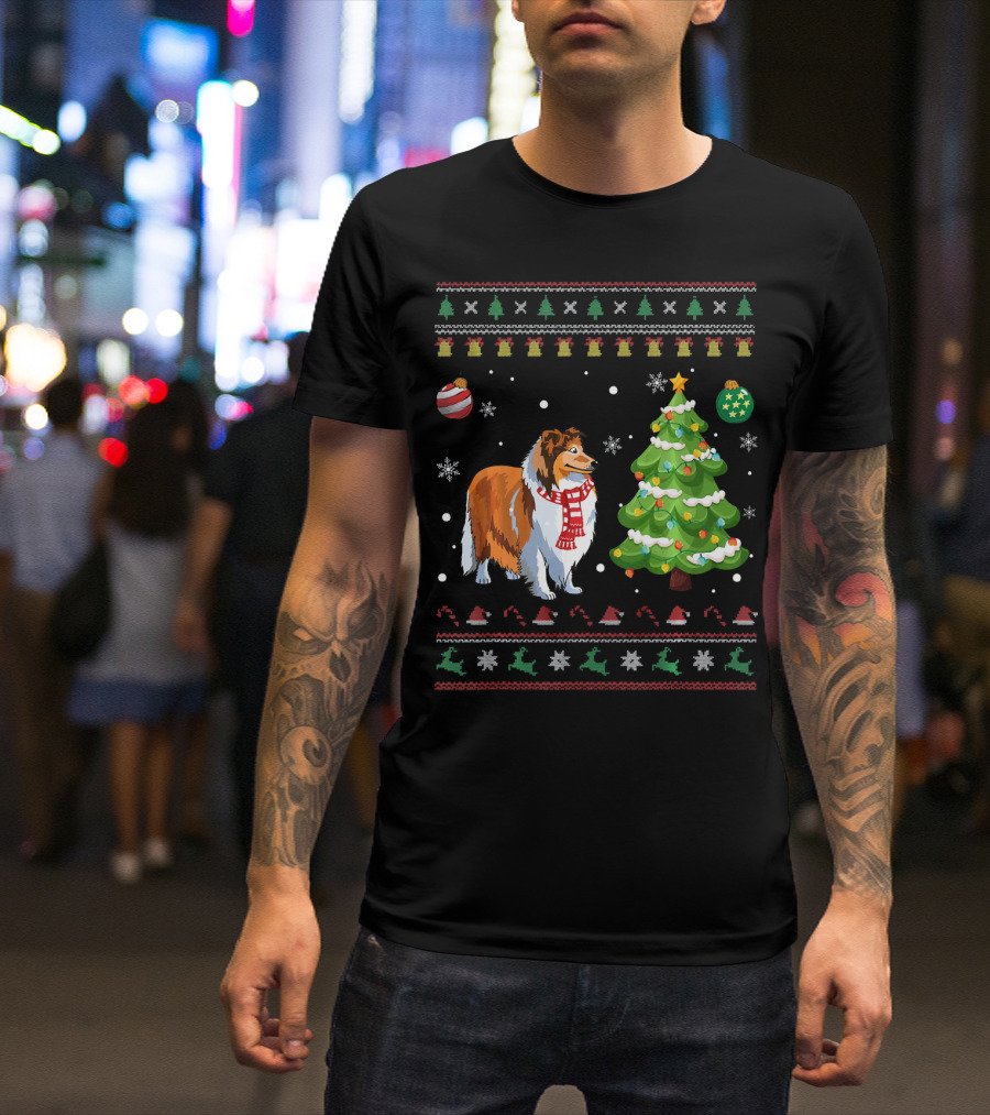 Sheltie Dog Christmas Tree Ugly T-Shirt