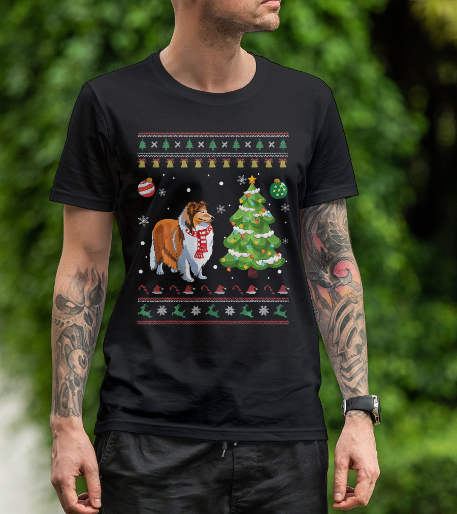 Sheltie Dog Christmas Tree Ugly T-Shirt