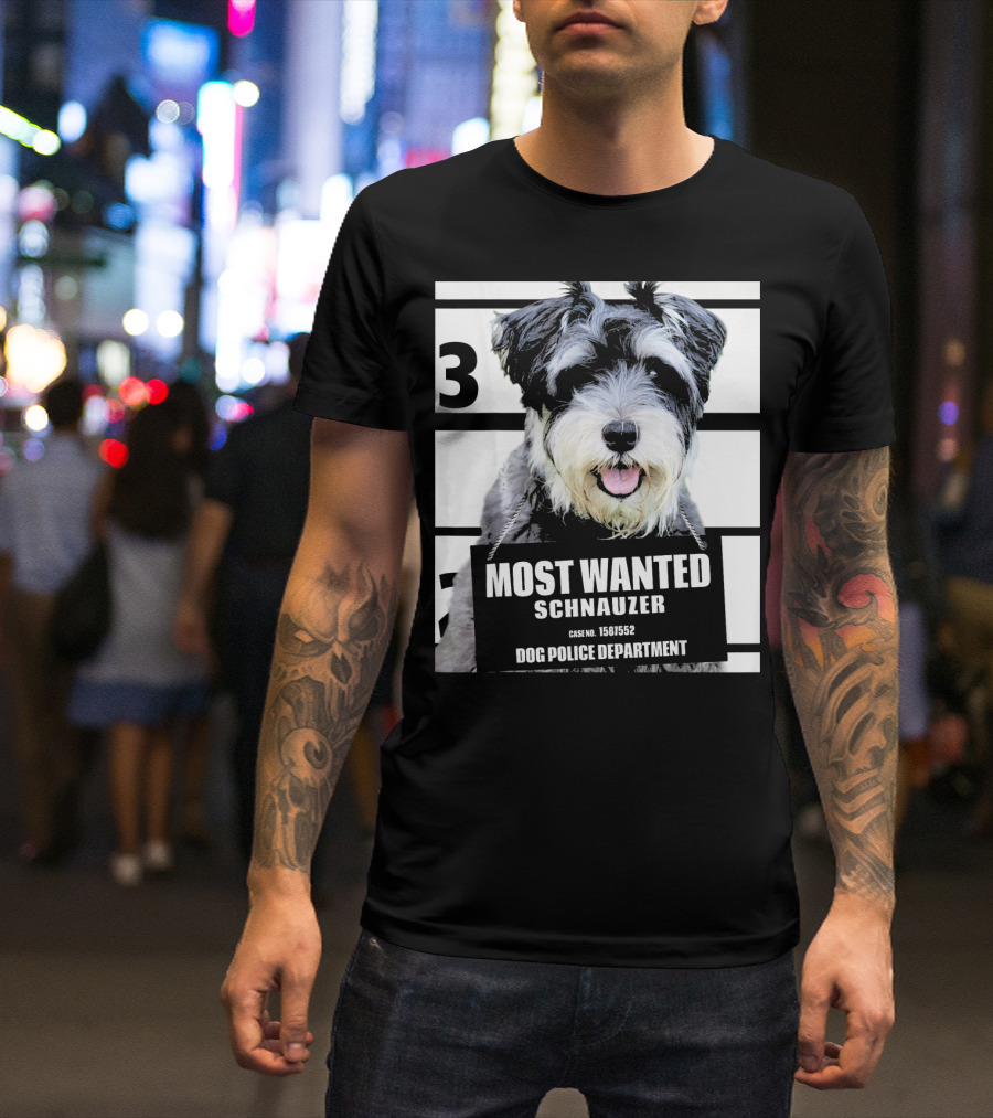 3 Most Wanted Schnauzer Dog Police Department Case No. 1561552 T-Shirt