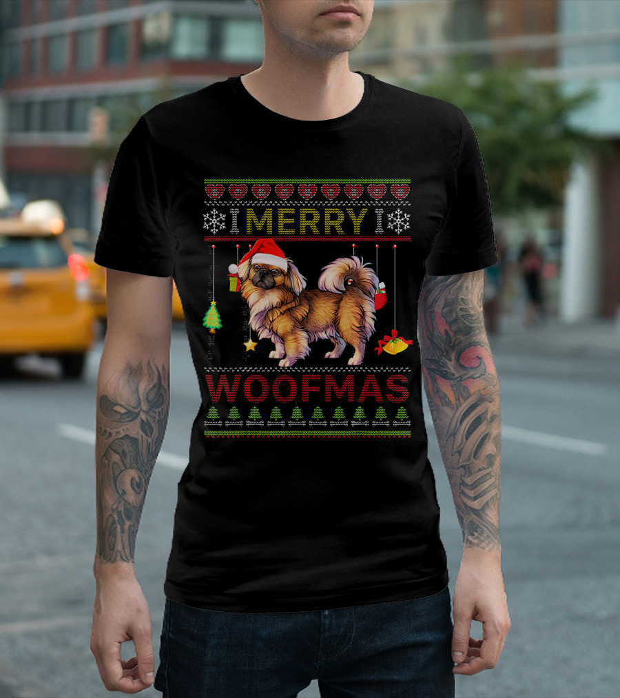 Merry Woofmas Pekingese Santa Hat Christmas Decor T-Shirt