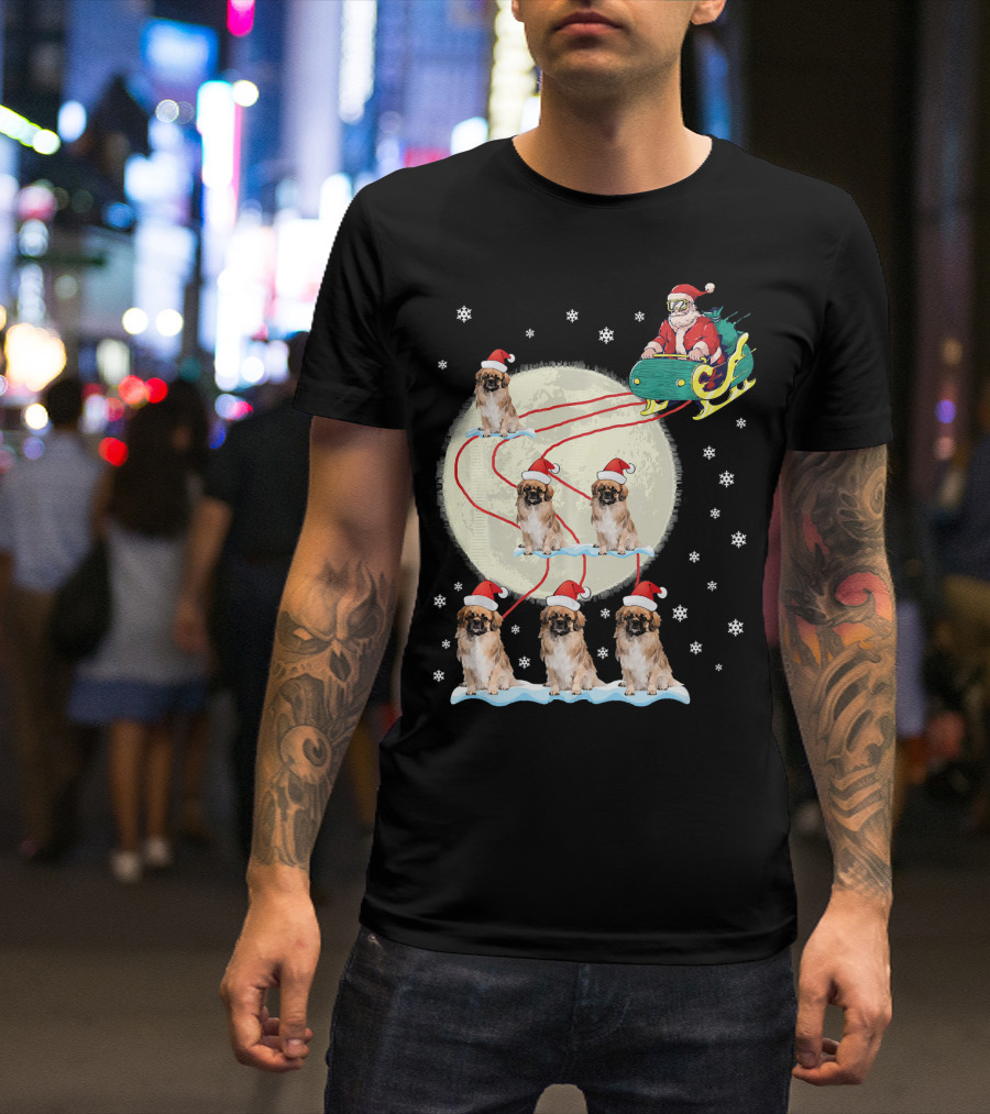 Pekingese Dogs Santa Reindeer Christmas Moon Snowflakes T-Shirt