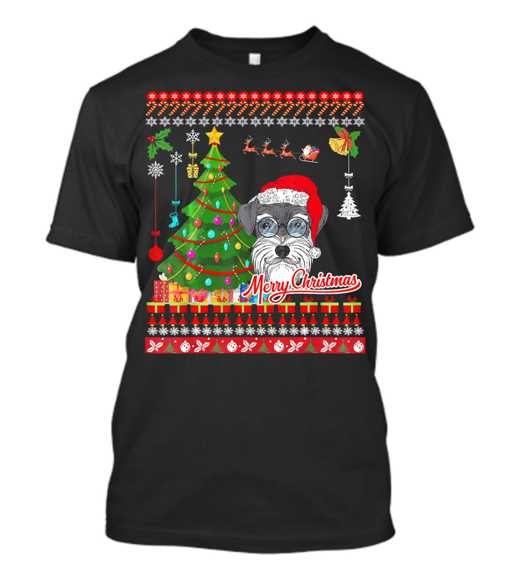 Merry Christmas Schnauzer Dog Santa Hat Ugly T-Shirt