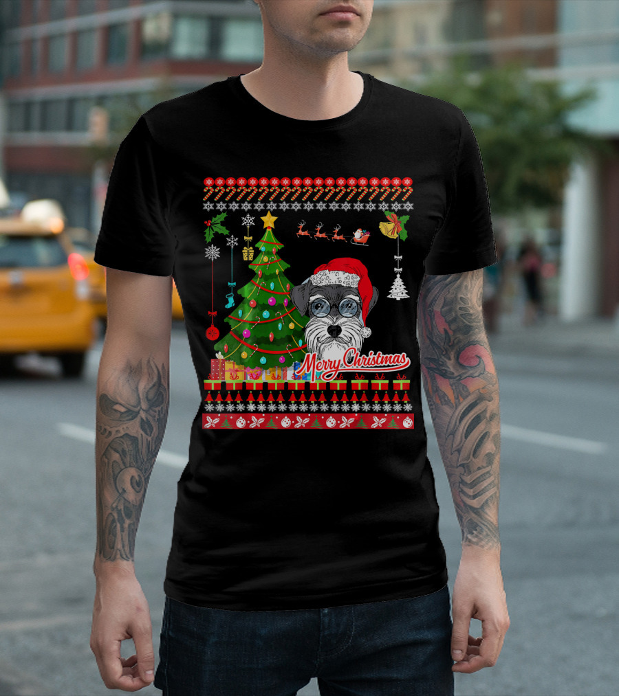 Merry Christmas Schnauzer Dog Santa Hat Ugly T-Shirt