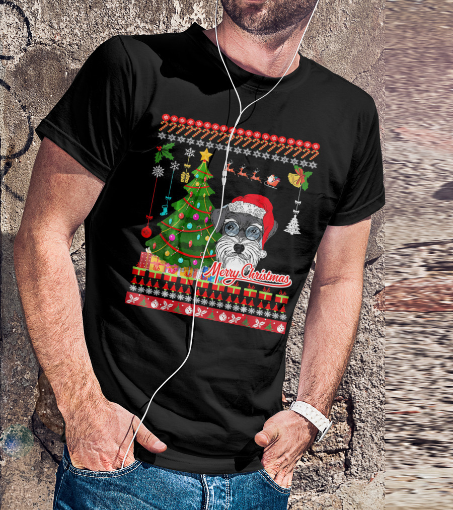 Merry Christmas Schnauzer Dog Santa Hat Ugly T-Shirt