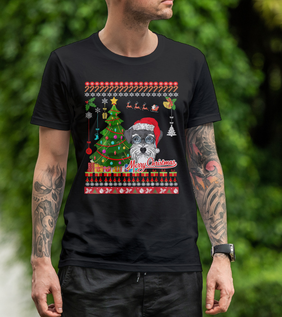 Merry Christmas Schnauzer Dog Santa Hat Ugly T-Shirt