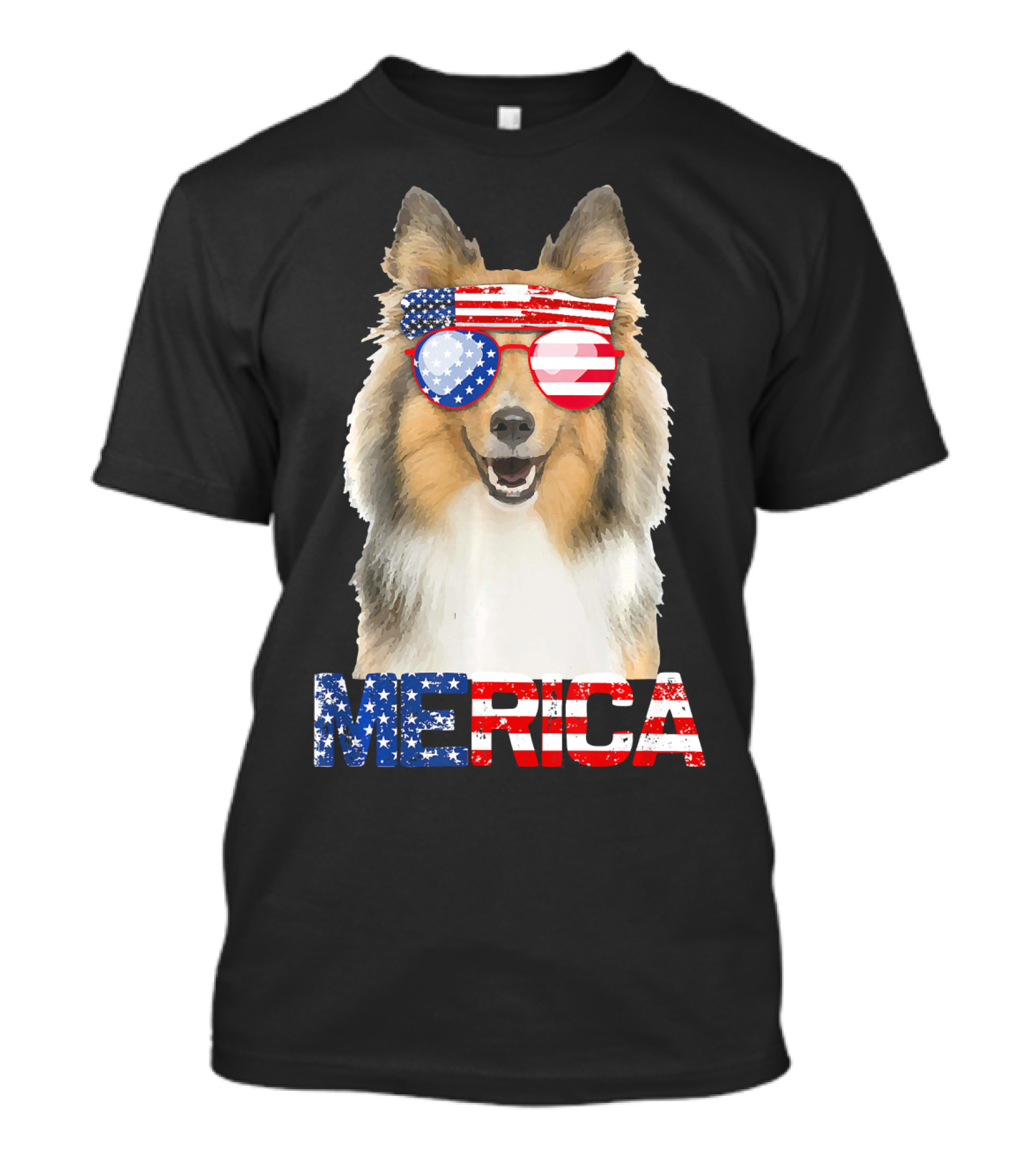 MERICA Sheltie Dog American Flag Sunglasses T-Shirt