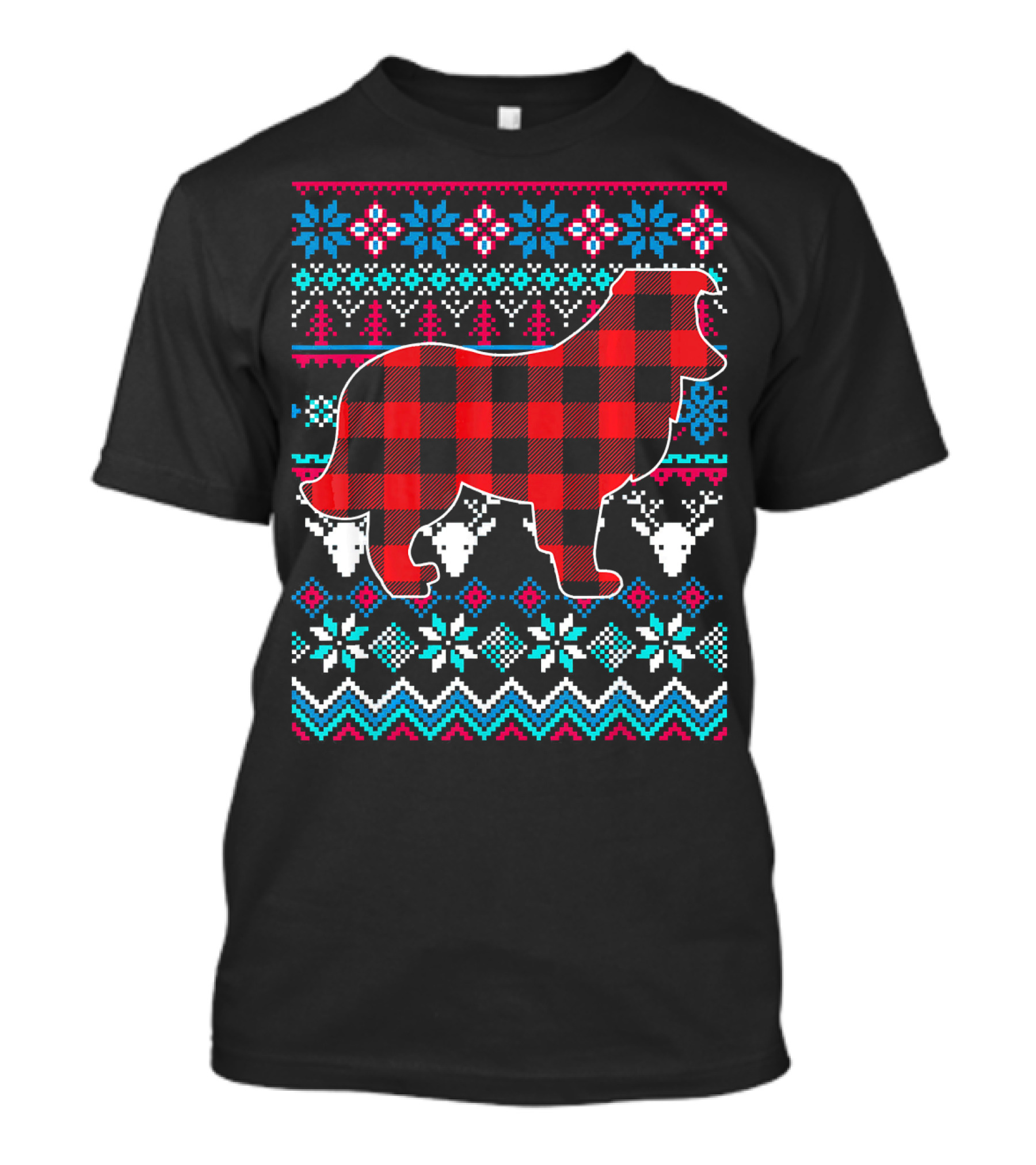 Red Plaid Sheltie Merry Christmas Ugly T-Shirt