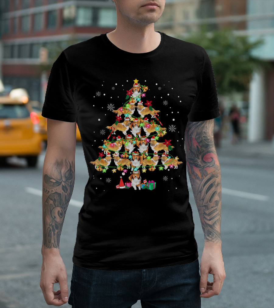 Shetland Sheepdog Snowflake Christmas Tree with Gifts T-Shirt
