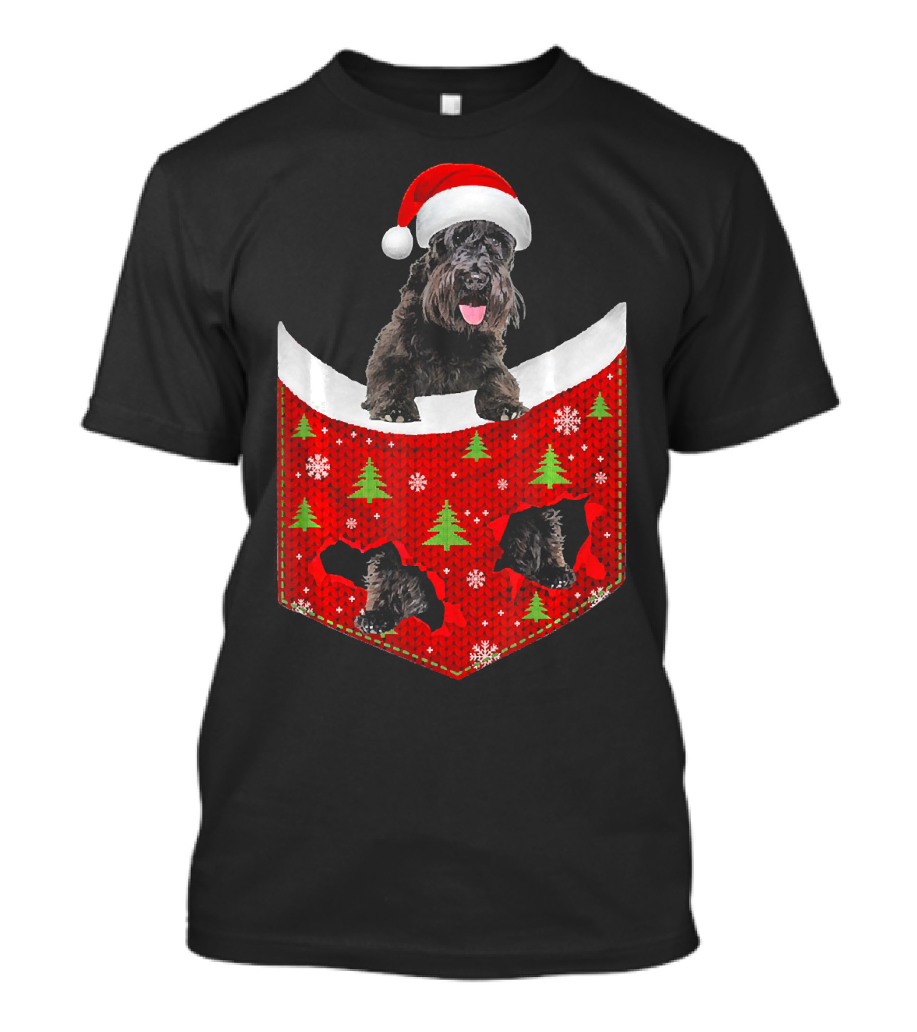 Miniature Schnauzer Christmas Santa Hat Trees Snowflakes Pocket T-Shirt